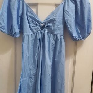 Abercrombie & Fitch puff sleeve Midi dress blue xxsp new with tag